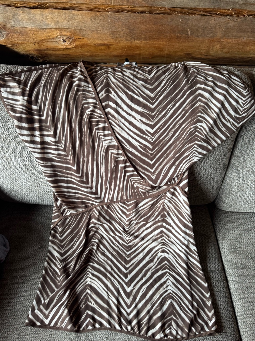 BCBGMaxAzria Brown and White Zebra-Print One-Shoulder Dress